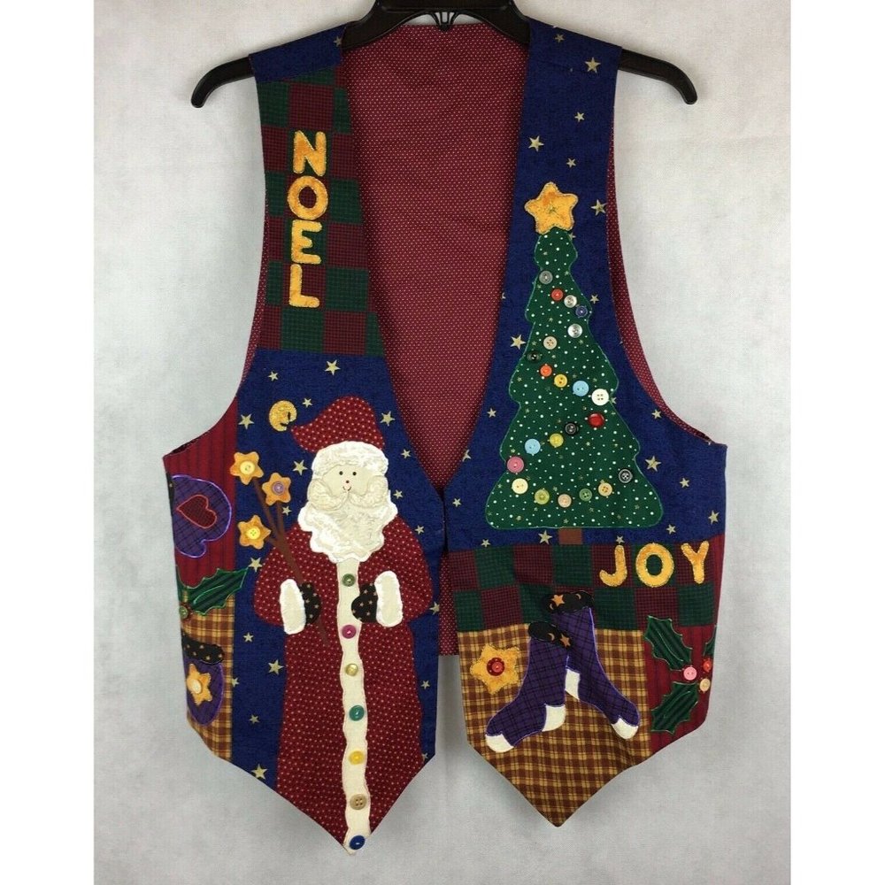 Christmas Vest Sleeveless Open Front Applique M/L